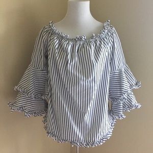 ECI New York Vertical Striped Barr Shoulder Top